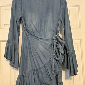 Blue Ruffle Wrap Dress